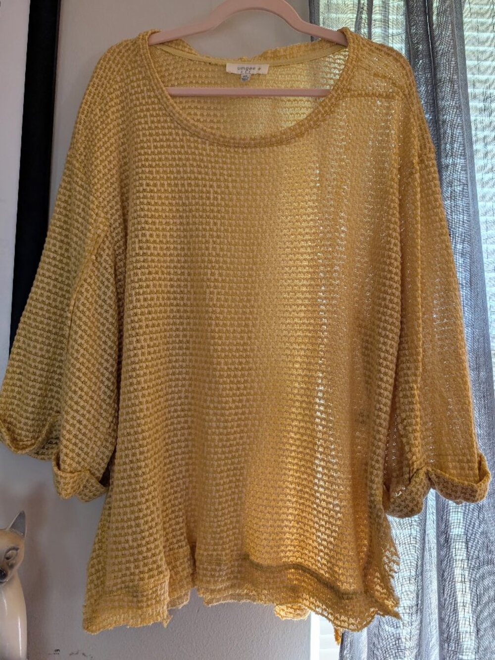 Umgee Waffle Knit Yellow Pullover Sweater Size 1XL